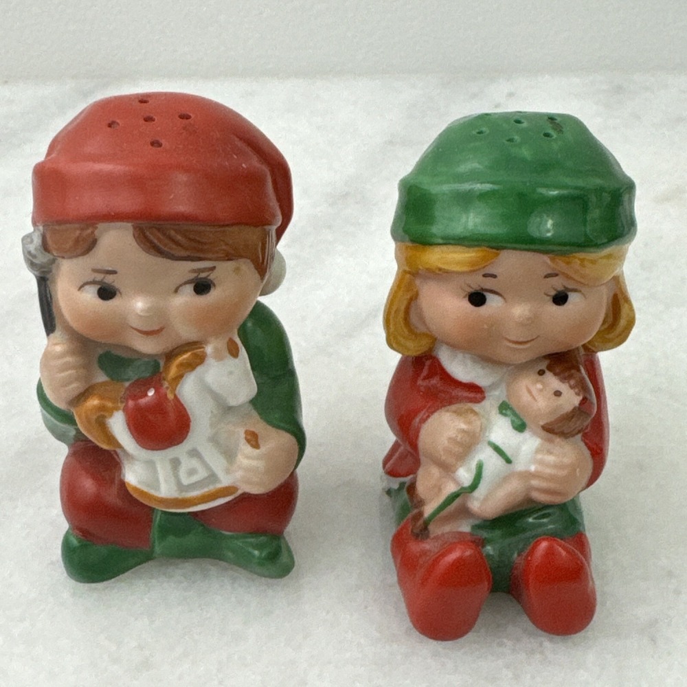 Vintage 1983 Avon Boy and Girl Elf Salt and Pepper Shakers Christmas Holiday